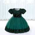 thumbnail image 1 of NAISIBABY Little Girls Princess Dress, Short Sleeve Tutu Mesh Glitter Sequin Wedding Pageant Birthday Formal Dress Green 4T, 1 of 5