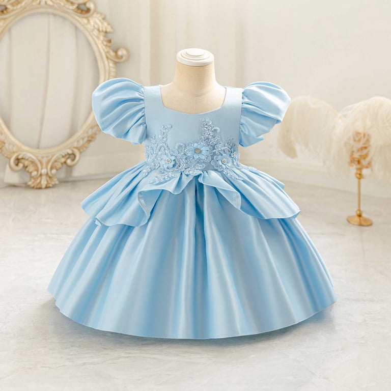 blue 2t dress NAISIBABY Little Girls Princess Dress, Silky Satin Embroidered Puff Sleeve Gown Wedding Party Pageant Flower Inspiring the potential in