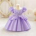 thumbnail image 1 of NAISIBABY Little Girls Princess Dress, Silky Satin Puff Sleeve Embroidered Gown Wedding Party Pageant Flower Dress Purple 4T, 1 of 6