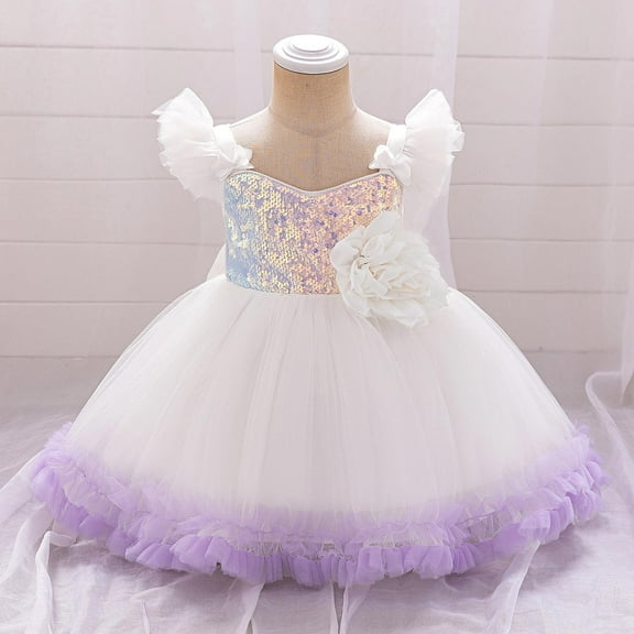 NAISIBABY Little Girls Princess Dress, Tutu Mesh Sleeveless Shinny Sequin Pageant Birthday Wedding Party Floral Dress White 18Months
