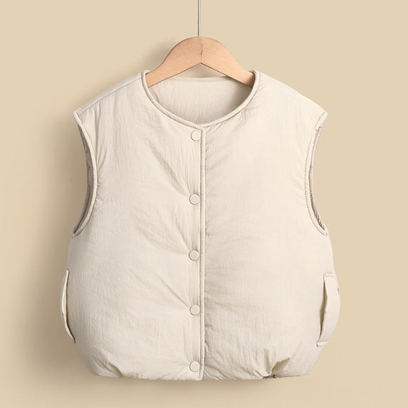 NAISIBABY Little and Big Boys Puffer Vest, Lightweight Warm Solid Buttons with Pockets Fall Winter Thermal Coat White 11T