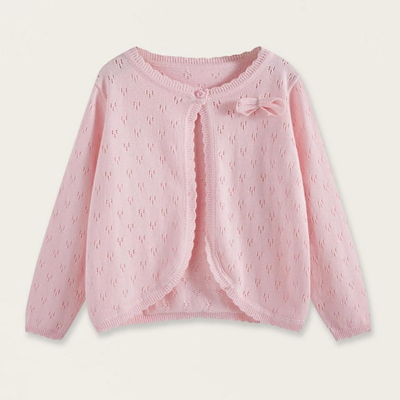 NAISIBABY Little and Big Girls Cardigan, Long Sleeve Lightweight Shrug Ruffles Button Dress Cover Up Sweater Pink 6T