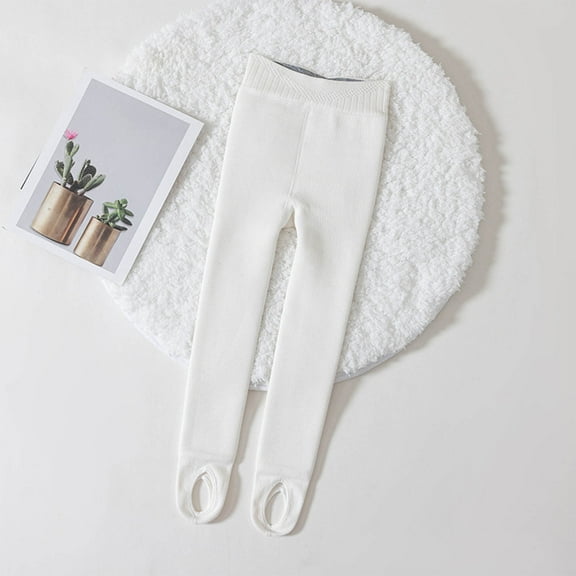 NAISIBABY Little and Big Girls Pantyhose Tights, Cotton Fleece Elastic Waist Slim Stretch Winter Dance Leggings White 3T