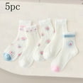 thumbnail image 1 of NAISIBABY Little and Big Girls Socks, Floral Multi-styles Stretchy Breathable Mid Crew Kids Socks 5 Pack White 6T, 1 of 3