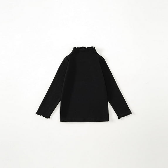 NAISIBABY Long Sleeve Shirts for Girls, Cotton Pleated High Neck Solid Color Kids Casual Pullover Basic Tops Black 6-7T