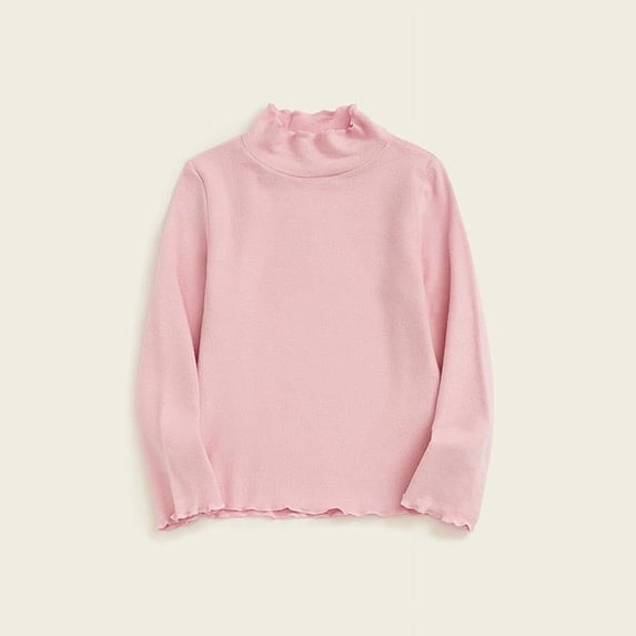NAISIBABY Long Sleeve Shirts for Girls, Cotton Solid Color High Neck Kids Casual Pullover Tops Pink 8-10T