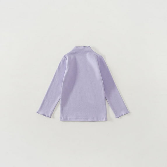 NAISIBABY Long Sleeve Shirts for Girls, Pleated High Neck Cotton Solid Color Kids Casual Pullover Basic Tops Purple 7-8T