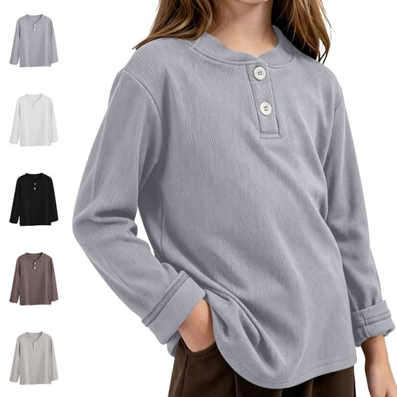 NAISIBABY Long Sleeve T-Shirt for Girls,Crew Neck Solid Color Lightweight Casual Top Brown Size 3T