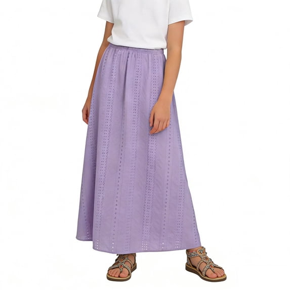 NAISIBABY Maxi Skirt for Girls, Summer Casual Over the Knee Elastic Waist Kids Flowy Tiered Long Skirt Purple 14T