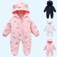 thumbnail image 1 of NAISIBABY Newborn Flannel Jumpsuit, Graphic Hooded Full Zip-Up Thicken Warm Baby Winter Home One-Piece Romper Pink 9Months, 1 of 3