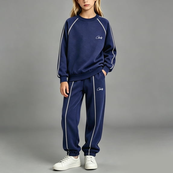 NAISIBABY Outfit Sets for Girls Long Sleeve Crew Neck Sweatshirt +Pants Fall 2-Piece Set Navy Size 15