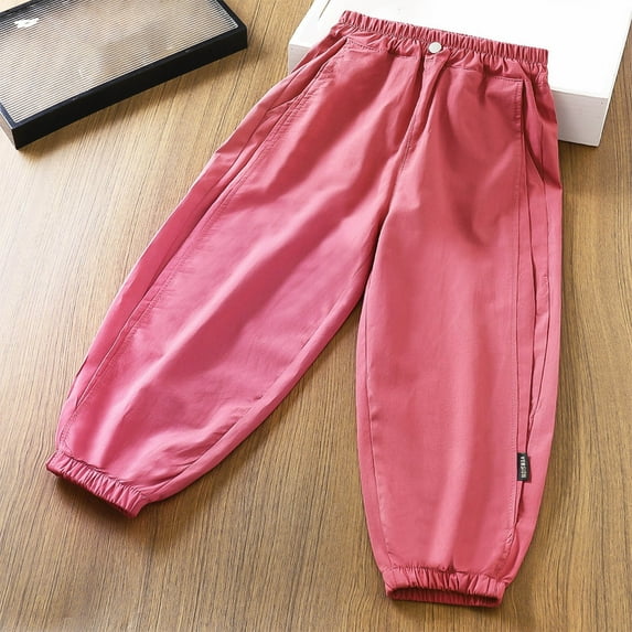 NAISIBABY Pants for Girls, Loose Fashion Elastic Waist with Pockets Cotton Casual Jogger Trousers Hot Pink 8T