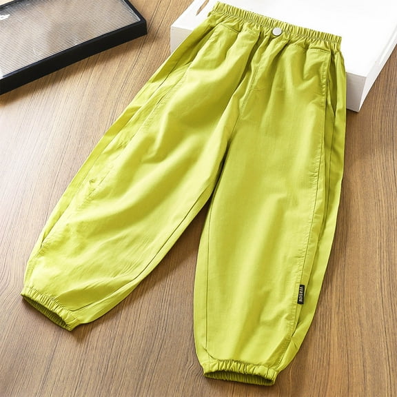 NAISIBABY Pants for Girls, with Pockets Elastic Waist Loose Fashion Cotton Casual Jogger Trousers Green 8T