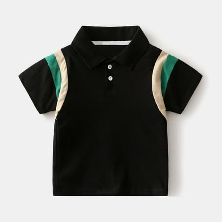 NAISIBABY Polo Shirt for Boys, Color Block Dress Shirt Short Sleeve Summer Casual Cotton Clothes Black 4-5T