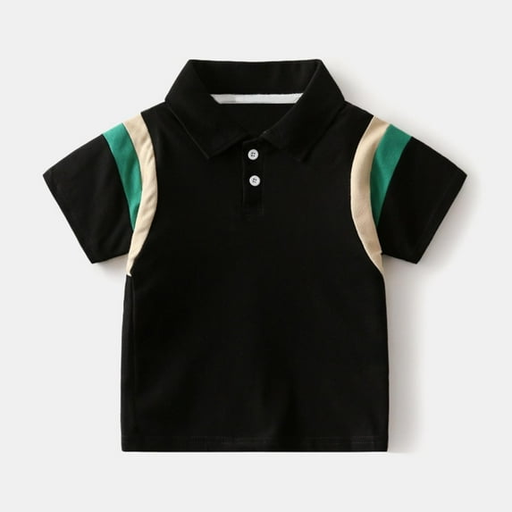 NAISIBABY Polo Shirt for Boys, Dress Shirt Short Sleeve Color Block Summer Casual Cotton Clothes Black 3-4T