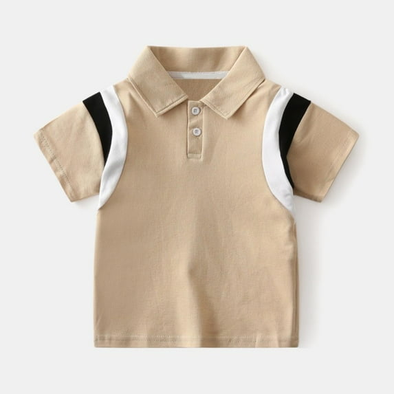 NAISIBABY Polo Shirt for Boys, Dress Shirt Short Sleeve Color Block Summer Casual Cotton Clothes Khaki 9-10T