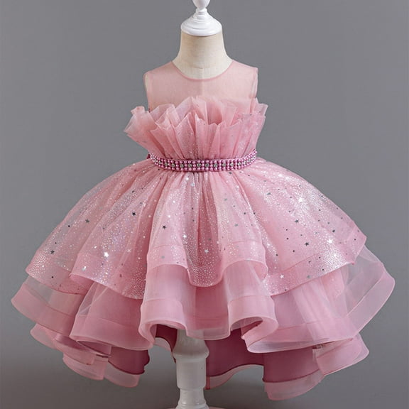 NAISIBABY Princess Dress for Girls(3-14T), Tutu Mesh Sequin Elegant Sleeveless Pageant Party Wedding Formal Dress Hot Pink 12T
