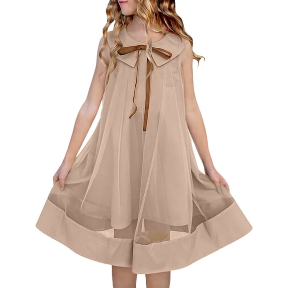 NAISIBABY Princess Dress for Girls, Cute Flowy Sleeveless Tiered Mesh Kids Party Birthday Tulle Dresses Khaki 3T
