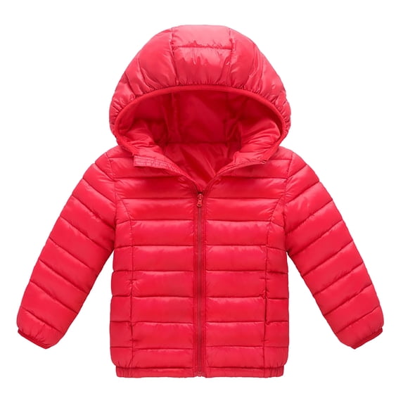 NAISIBABY Puffer Jackets for Boys Girls, Solid Color Hooded Lightweight Kids Winter Warm Outwear Red 3-4T