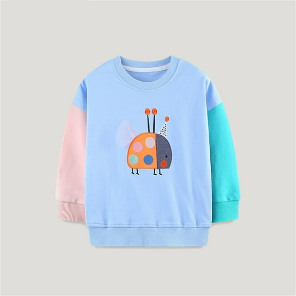 NAISIBABY Pullover Sweatshirt for Girls, Crew Neck Long Sleeve Funny Pattern Cotton Casual Tops Light Blue 1-2T