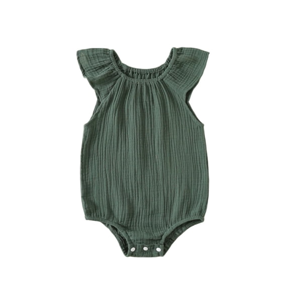 NAISIBABY Romper for Baby Girls, Cotton Breathable Crewneck Ruffles Sleeve Summer Infant Bodysuit Green 3-6Months
