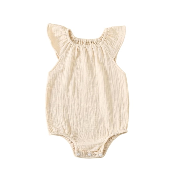 NAISIBABY Romper for Baby Girls, Cotton Breathable Ruffles Sleeve Crewneck Summer Infant Bodysuit Beige 9-12Months