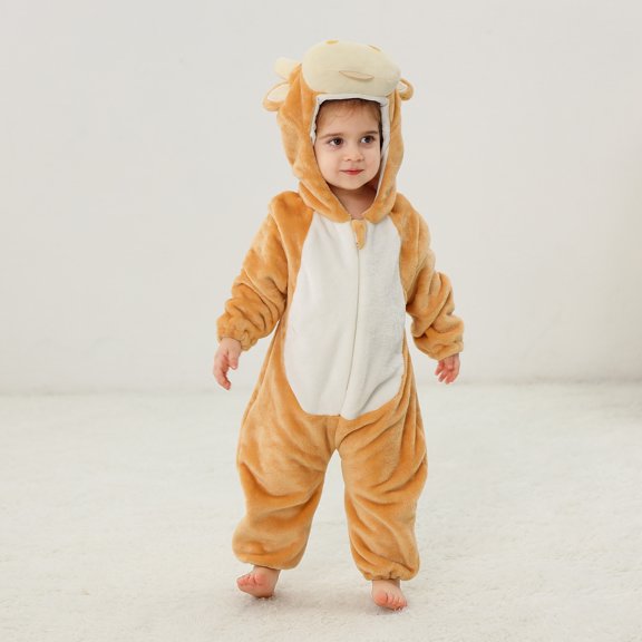 NAISIBABY Rompers for Kids, Cute Hooded Animal Cosplay Onesie Flannel Jumpsuit Yellow 18-24Months