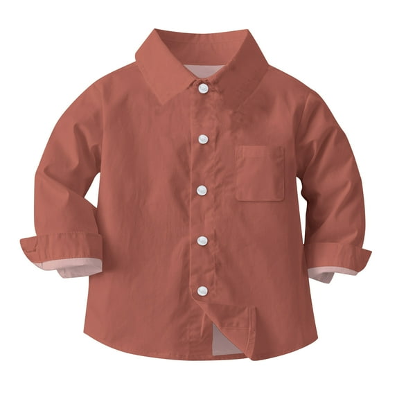 NAISIBABY School Uniform Shirt for Kids, Long Sleeve Button Down Solid Color Casual Dress Shirt Red 4-5T