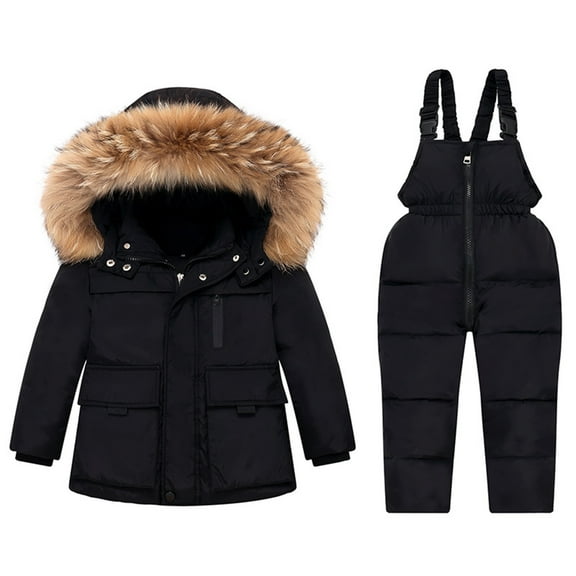 NAISIBABY Snowsuit for Kids, Boys Girls Waterproof Jumpsuit Thicken Outdoor Snow Bib Clothes Set Black 2-3T