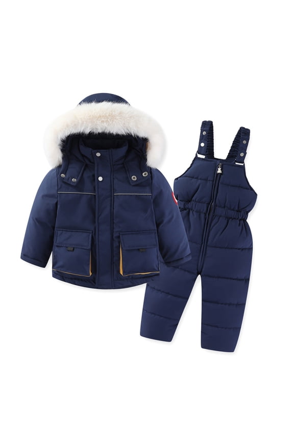 Snowsuit for Kids, Waterproof Ski Jumpsuit Puffer Jacket Set Winter Outdoor Snow Bib Clothes Navy 4-5T