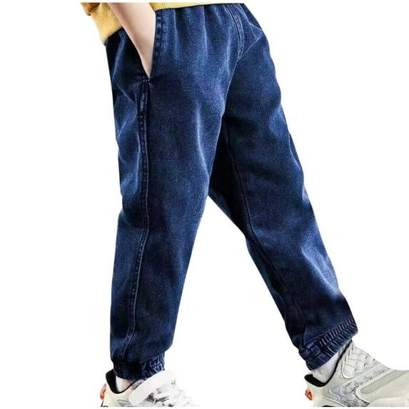 NAISIBABY Straight Fits Jeans for Boys, Stretch Thicken High Waist Kids Casual Fashion Denim Blue 6-7T