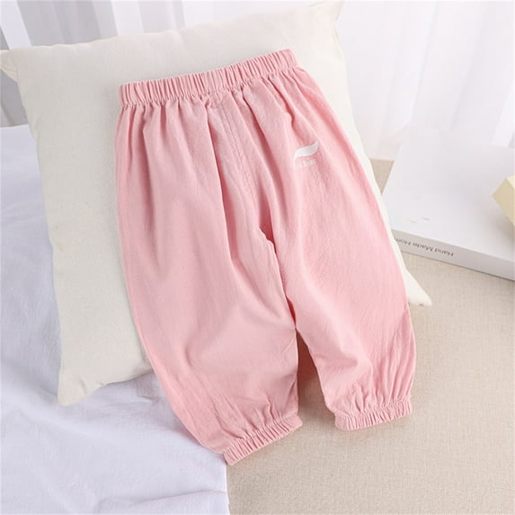 NAISIBABY Summer Baby Boys Girls Solid Color Trousers, Kids Cute Mosquito Repellent Sports Pants Pink 4T