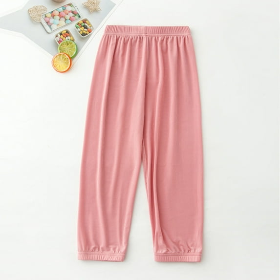 NAISIBABY Summer Kids Girls Boys Thin Ankle Pants, Child Mid High Waisted Soft Mosquito Repellent Pants Pink 7T