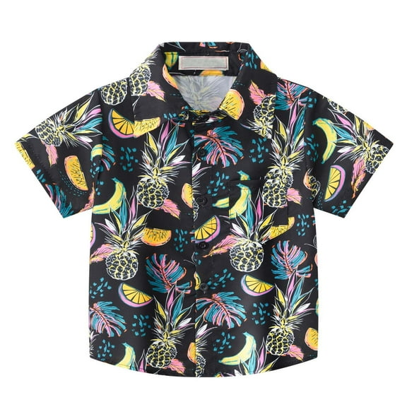 NAISIBABY Summer Kids Printed Beach Short Sleeve T-Shirt, Toddler Boys Lapel Collar Fashion Top Black 3 T