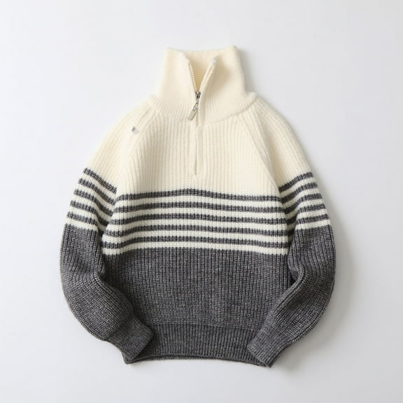 NAISIBABY Sweater for Boys 10T, Long Sleeve Striped Knit Half-Zipper Fashion Soft Warm Pullover Tops Gray