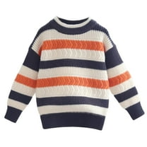NAISIBABY Sweater for Boys 7T, Long Sleeve Striped Warm Crewneck Pullover Fall Winter Knitted Tops Blue(3-12T)