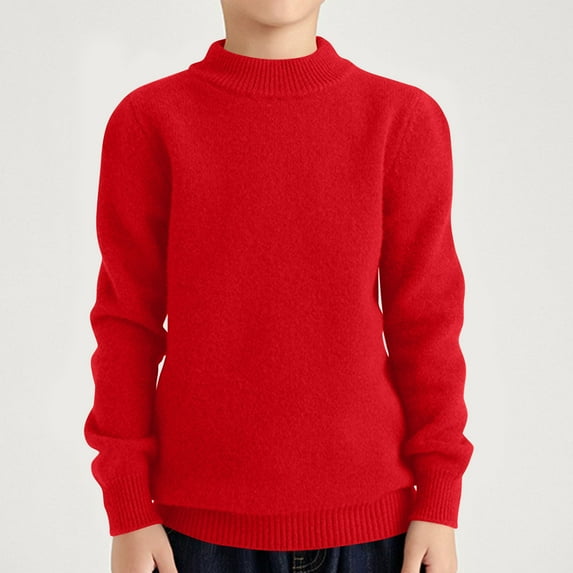 NAISIBABY Sweater for Boys Girls, Crew Neck Solid Comfy Long Sleeve Kids Casual Pullover Knit Clothes Red 6-8T