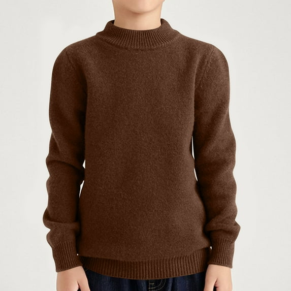 NAISIBABY Sweater for Kids Boys Girls, Crew Neck Long Sleeve Basic Solid Fall Winter Casual Warm Clothes Coffee 16-18T
