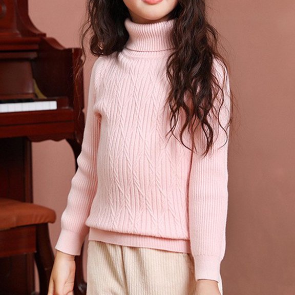 NAISIBABY Sweater for Kids Boys Girls, Turtleneck Solid Comfy Long Sleeve Pullover Basic Flock Tops Pink 12-14T