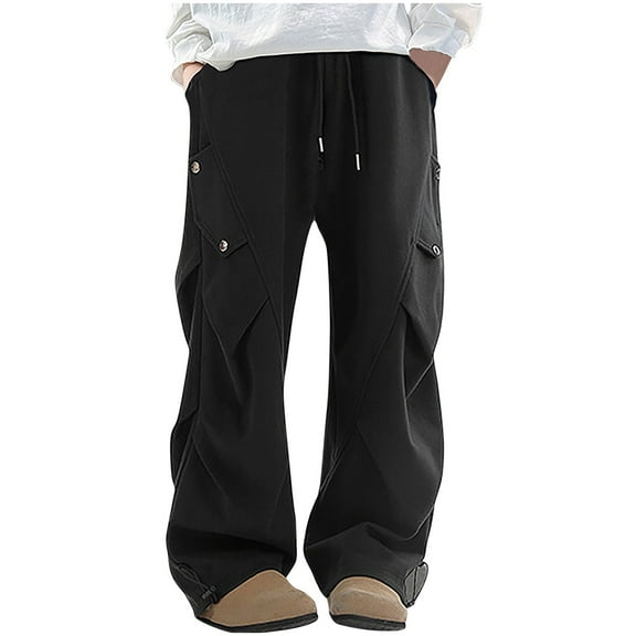 NAISIBABY Sweatpants for Boys 7T, Drawstring High Waist Straight Leg with Pockets Baggy Fit Trendy Sport Pants Black
