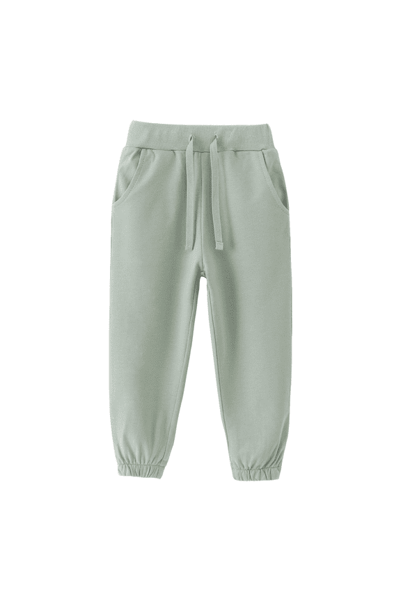 Sweatpants for Boys, Drawstring Solid Color Cotton Long Jogger Pants with Pockets Green 3-4T