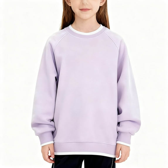 NAISIBABY Sweatshirt for Girls, Cotton Comfortable Long Sleeve Round Neck Kids School Uniform Casual Tops Purple 3T