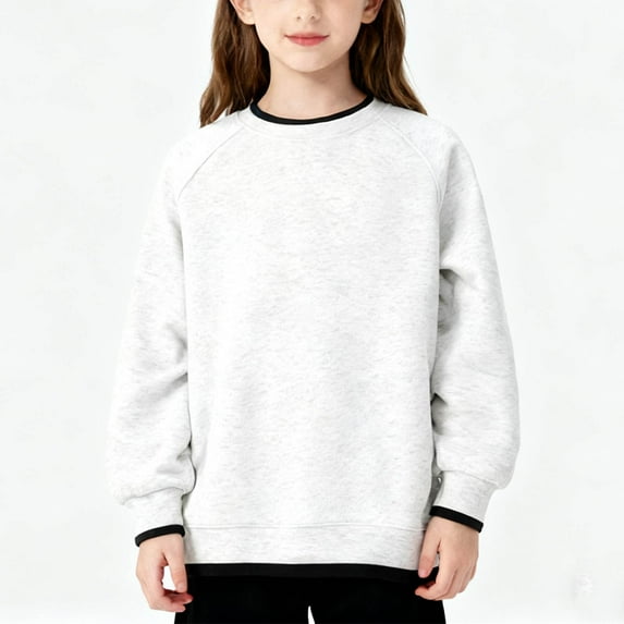 NAISIBABY Sweatshirt for Girls, Long Sleeve Cotton Comfortable Round Neck Kids School Uniform Casual Tops Gray 12T