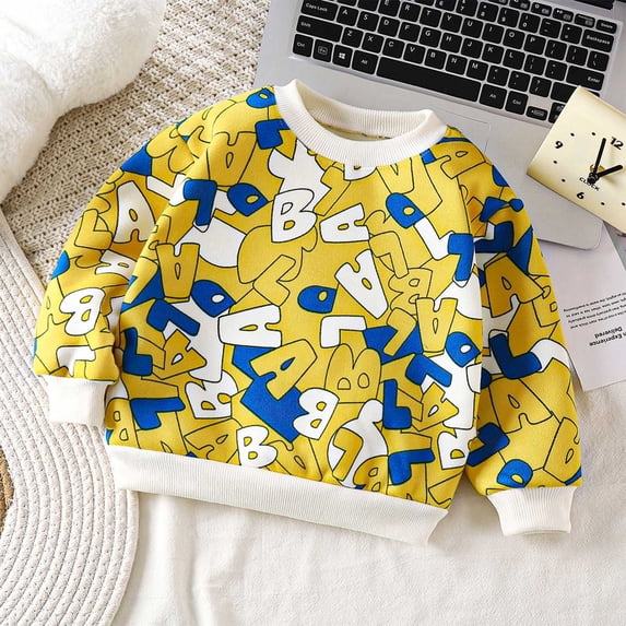 NAISIBABY Sweatshirt for Kids, Crew Neck Long Sleeve Plush Thicken Unisex Pullover Tops Yellow 6-7T