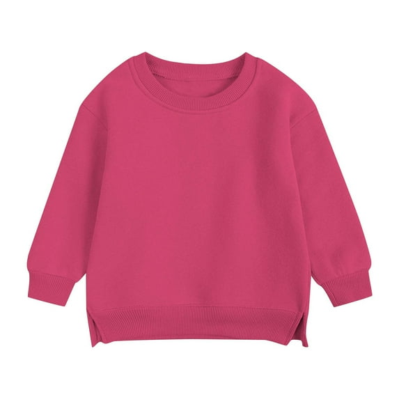 NAISIBABY Sweatshirts for Boys Girls, Crewneck Solid Color Long Sleeve Plush Casual Tops Hot Pink 2-3T