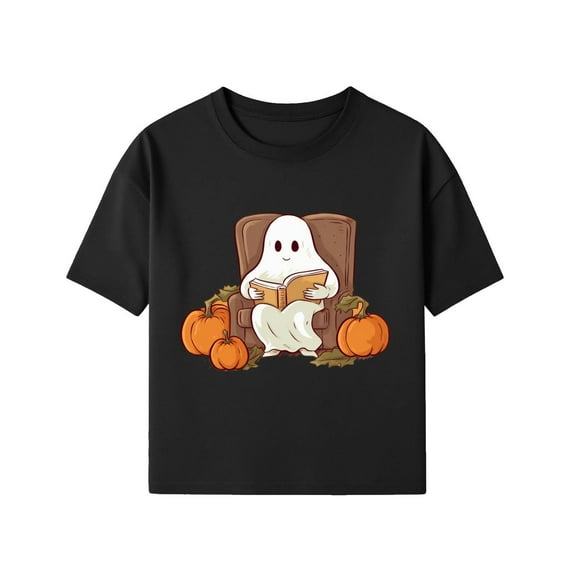 NAISIBABY T-Shirt for Boys, Crewneck Pumpkin Ghost Prints Short Sleeve Fashion Halloween Tees Black XS