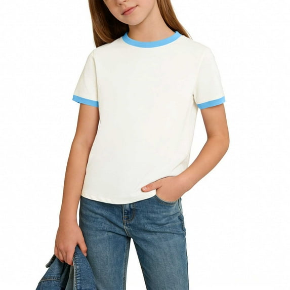 NAISIBABY T-Shirt for Boys Girls, Crew Neck Cotton Comfy Breathable Short Sleeve Kids Summer Tees Sky Blue 7T