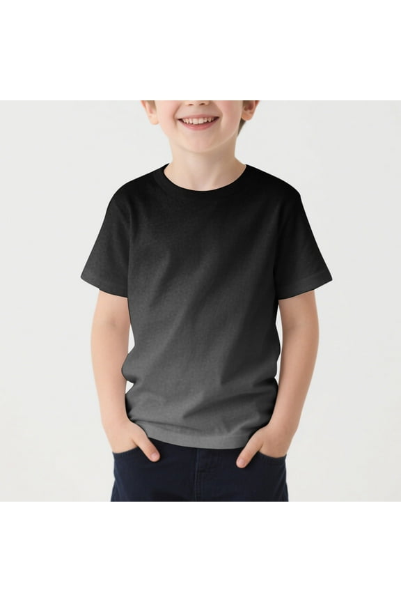 T-Shirt for Boys Toddler, Short Sleeve Crew Neck Gradient Summer Casual Graphic Tee Black 4-5T