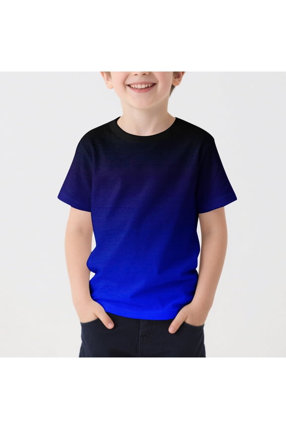T-Shirt for Boys, Short Sleeve Crew Neck Gradient Summer Casual Graphic Tee Blue 4-5T