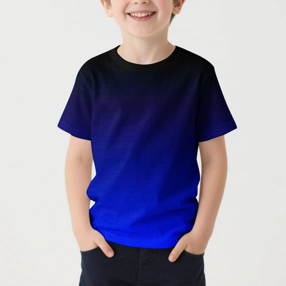NAISIBABY T-Shirt for Boys, Short Sleeve Crew Neck Gradient Summer Casual Graphic Tee Blue 7-8T